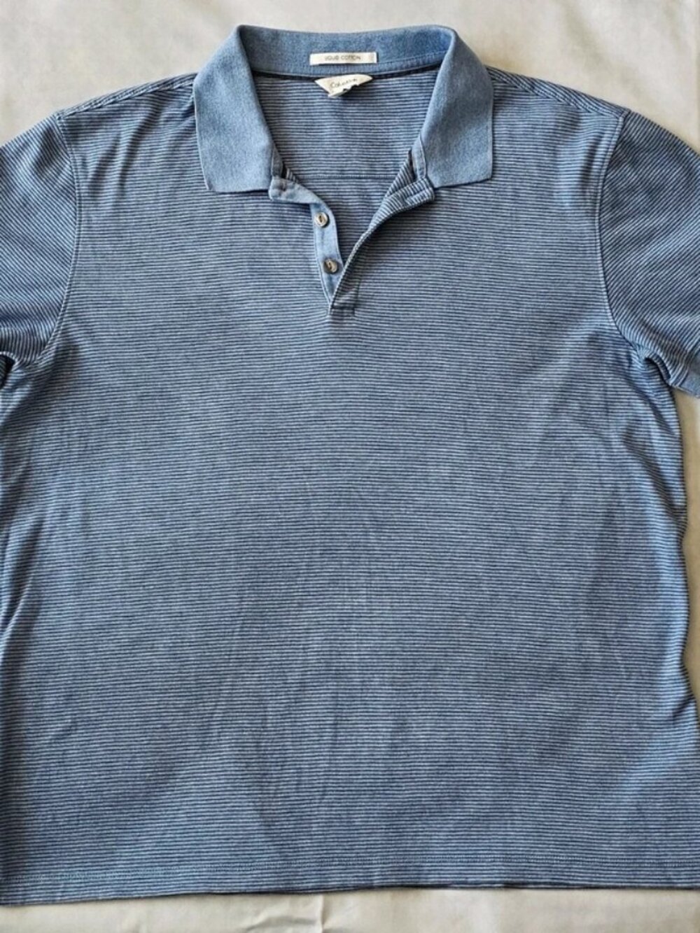 Calvin Klein Liquid Cotton Men's Blue Striped Polo Shirt M Regular Short Sleeve